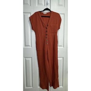 Madewell Lightspun Jumpsuit Women's XS Orange Short Sleeve Stretch 100% Cotton